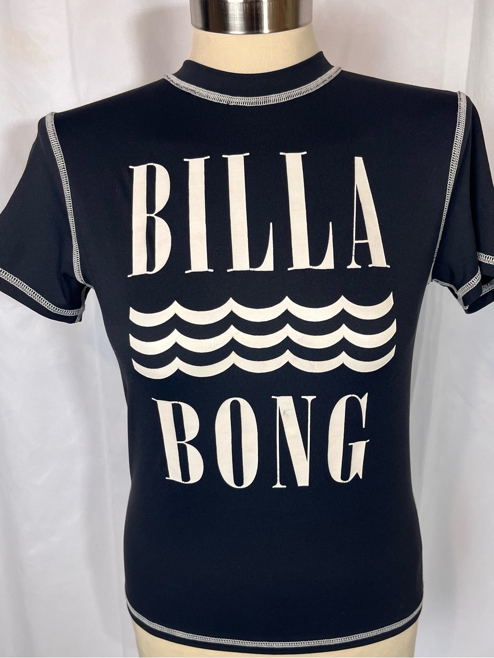 Billabong Black Short Sleeve T-shirt Rash Guard with White Wave Logo Size M